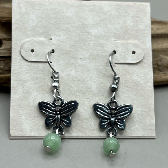 Jewelry - Butterfly Charm Silver and Green Earrings-Nature Inspired